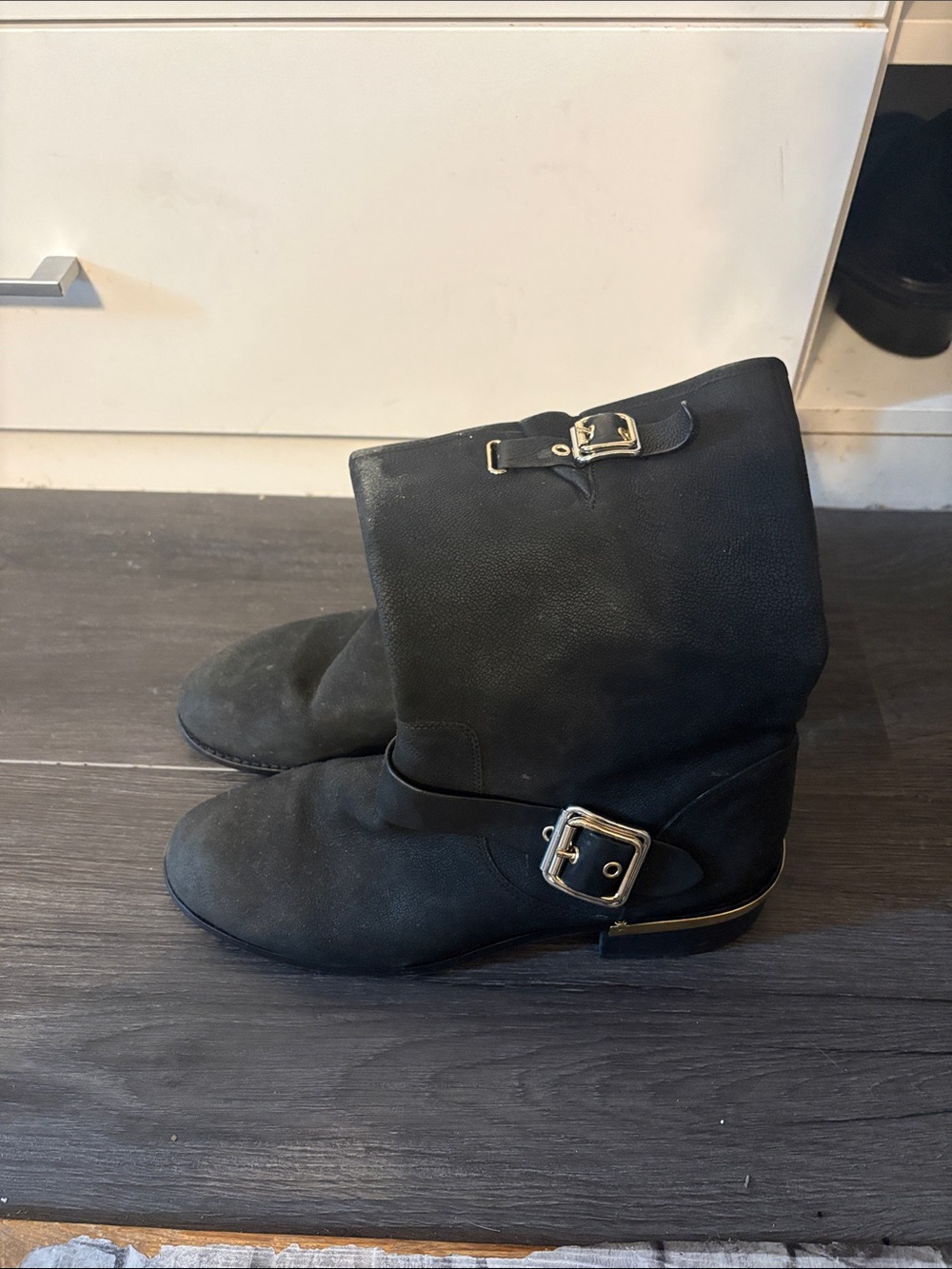 Vince Camuto Black Buckle Mid-Calf Boots